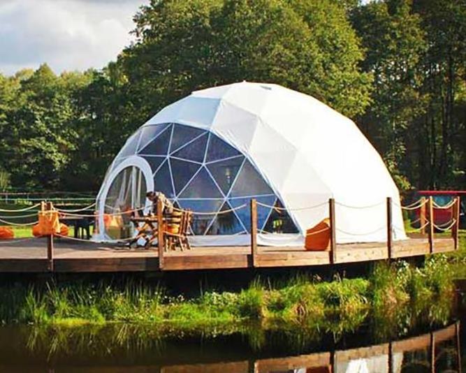 Transparent Garden Igloo 6M Glamping Geodesic Dome Tent With Wooden Door