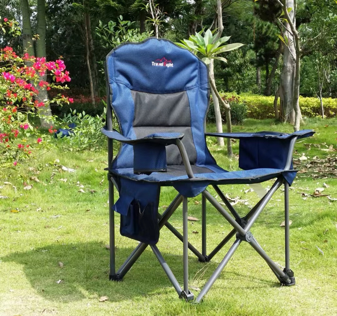 Outdoor Camping Heavy Duty Big Tall Quad Seat Oversized Folding Chair with Cooler bag Capacity Cup Holder