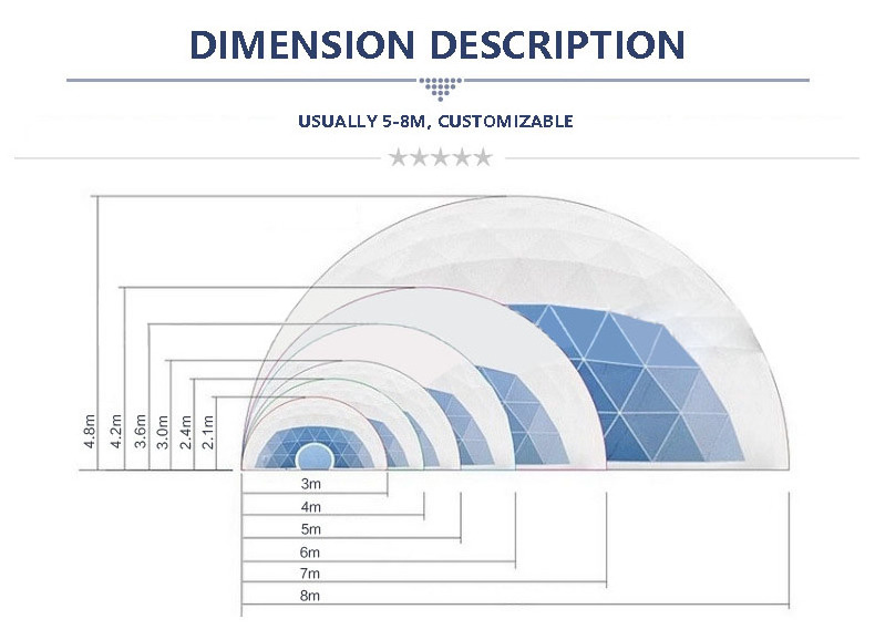 Transparent Garden Igloo 6M Glamping Geodesic Dome Tent With Wooden Door