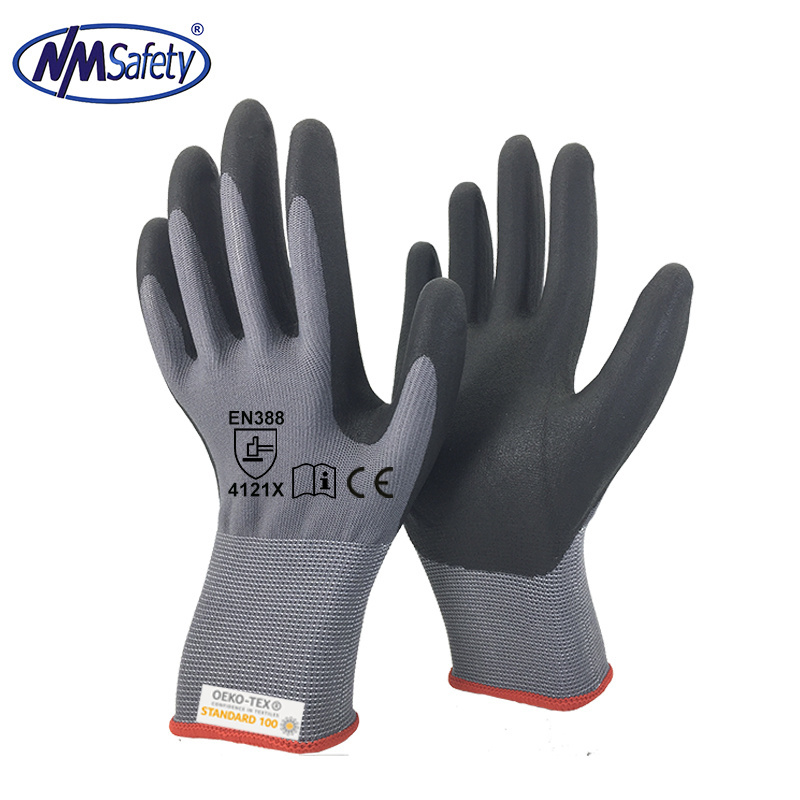 NMSAFETY Industrial Nitrile Gloves Safety Spandex Lined Nylon Gloves Custom Logo Guantes Multi flex Working Gloves in Bulk