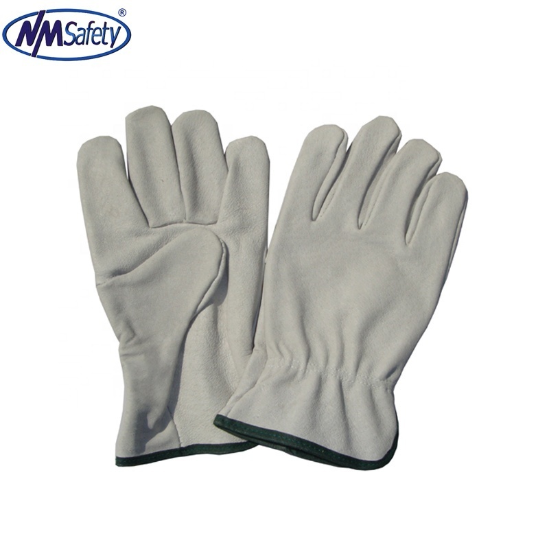 NMSAFETY Pig grain leather driver gloves working with keystone thumb and shirred elastic back