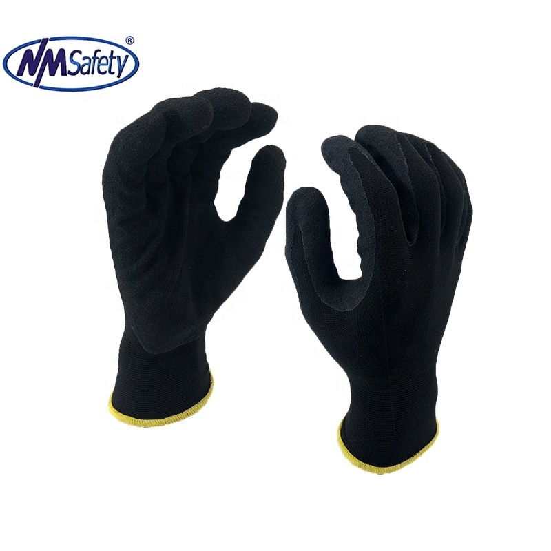 NMSAFETY Spandex Nylon Work Gloves Sandy Nitrile Palm Coated Gloves Firm Grip Gloves Customizable