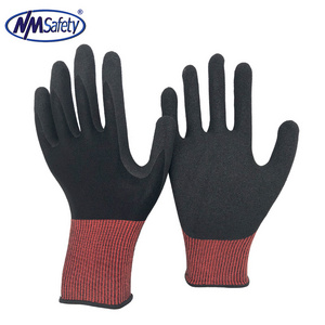 NMSAFETY Spandex Nylon Work Gloves Sandy Nitrile Palm Coated Gloves Firm Grip Gloves Customizable