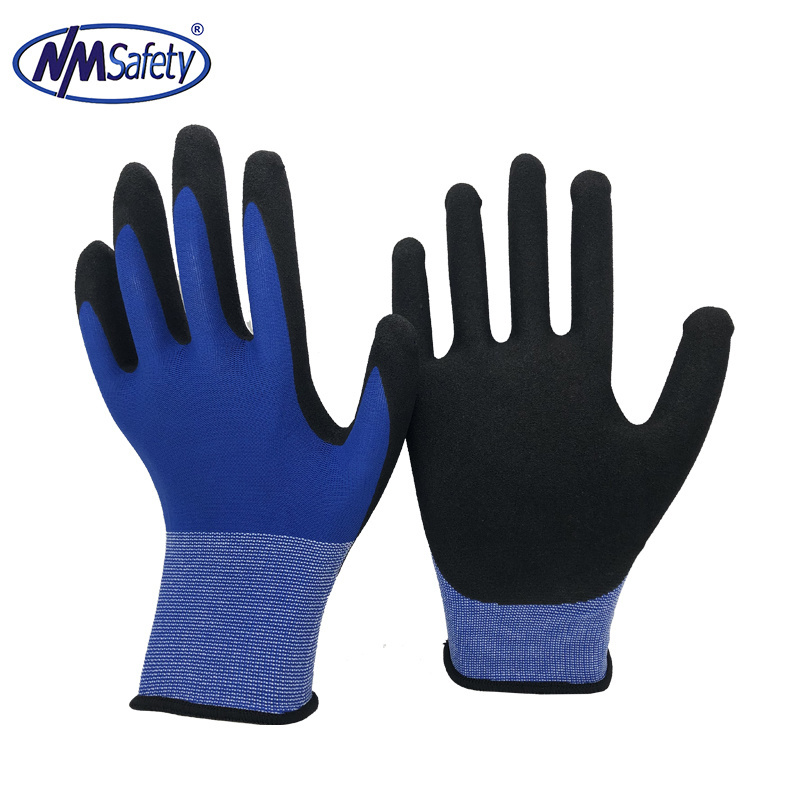 NMSAFETY Spandex Nylon Work Gloves Sandy Nitrile Palm Coated Gloves Firm Grip Gloves Customizable