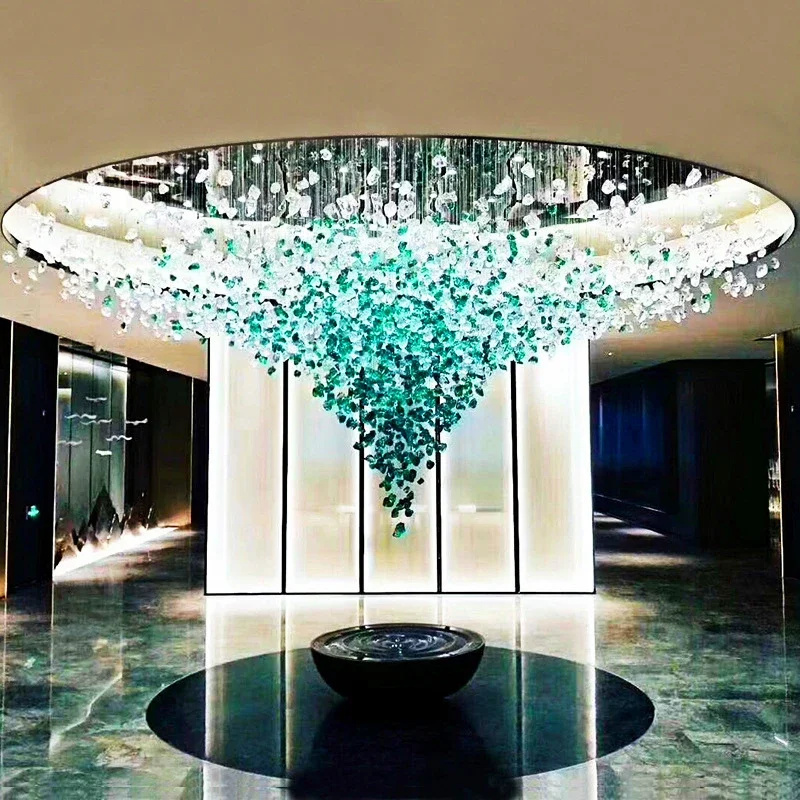 Luxury Stone Crystal Chandelier Large Modern Staircase Led Lighting Fixtures Long Hallway Lobby Hanging Cristal Lamps