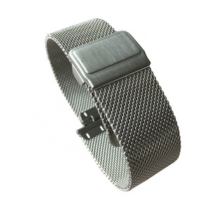 New buckle 0.6mm wire light-weight customized logo silver PVD stainless steel milanese mesh watch band 10 12 14 16 18 20 22 24mm