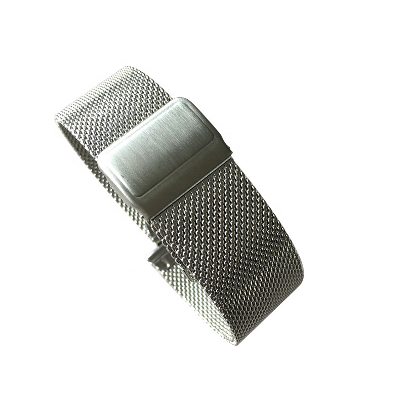 New buckle 0.6mm wire light-weight customized logo silver PVD stainless steel milanese mesh watch band 10 12 14 16 18 20 22 24mm