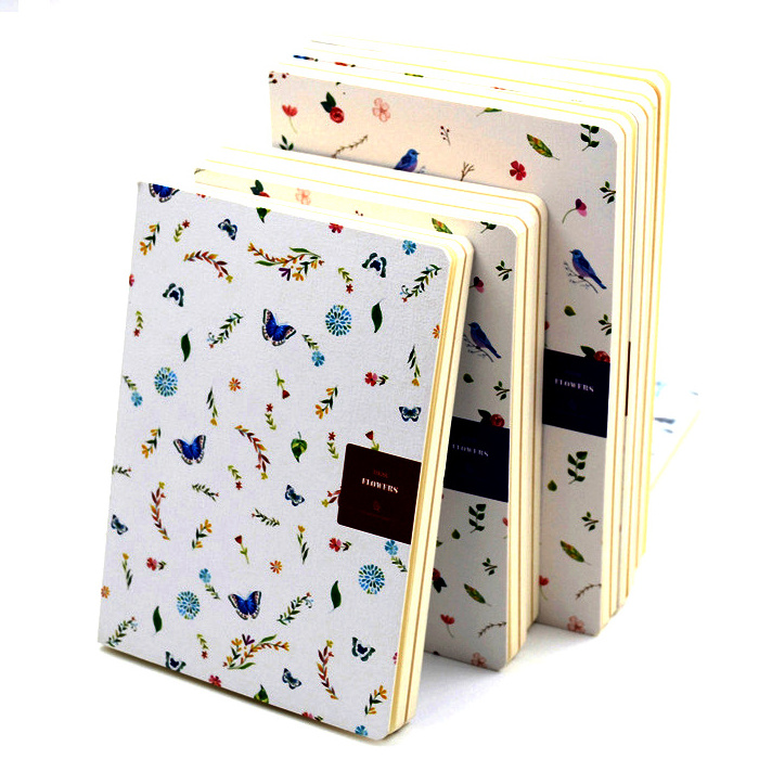 Kraft Libretas Custom Floral cute printing softcover thread stitching binding diary notebook