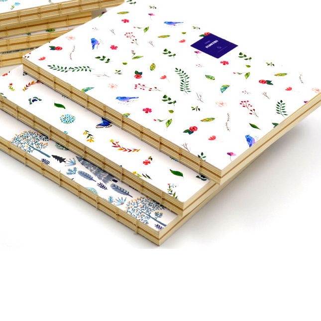 Kraft Libretas Custom Floral cute printing softcover thread stitching binding diary notebook