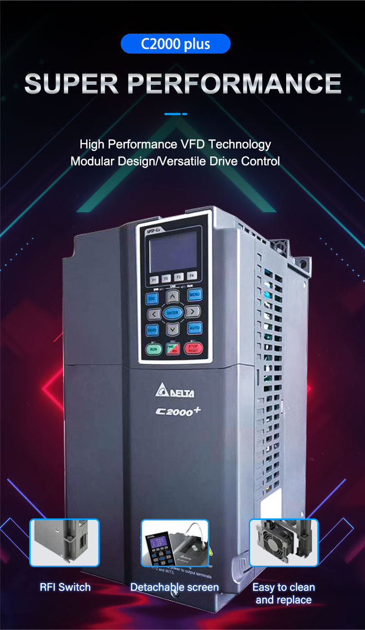 Hot Selling Delta VFD C2000 Plus VFD 075CP43B-21 380V 7.5KW ac inverter VFD Variable Frequency Drive