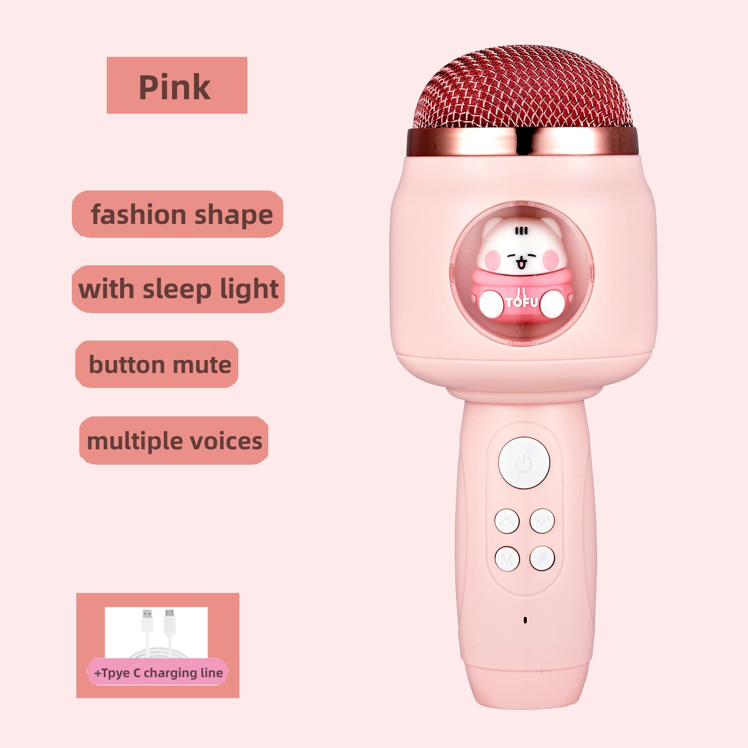 Wireless Microphone Condenser Karaoke Machine Speaker KTV Singing for Phone Android ios Cartoon Gift for Kids