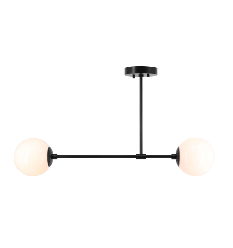 Industrial Black Globe Close to Ceiling Light, 2 Light Semi Flush Light for Bedroom & Living Room