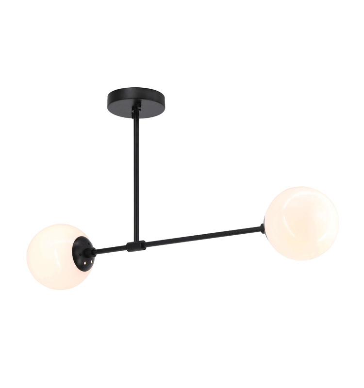 Industrial Black Globe Close to Ceiling Light, 2 Light Semi Flush Light for Bedroom & Living Room