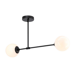 Industrial Black Globe Close to Ceiling Light, 2 Light Semi Flush Light for Bedroom & Living Room