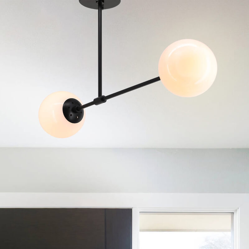 Industrial Black Globe Close to Ceiling Light, 2 Light Semi Flush Light for Bedroom & Living Room