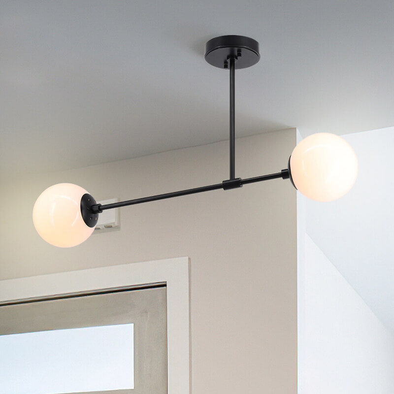 Industrial Black Globe Close to Ceiling Light, 2 Light Semi Flush Light for Bedroom & Living Room