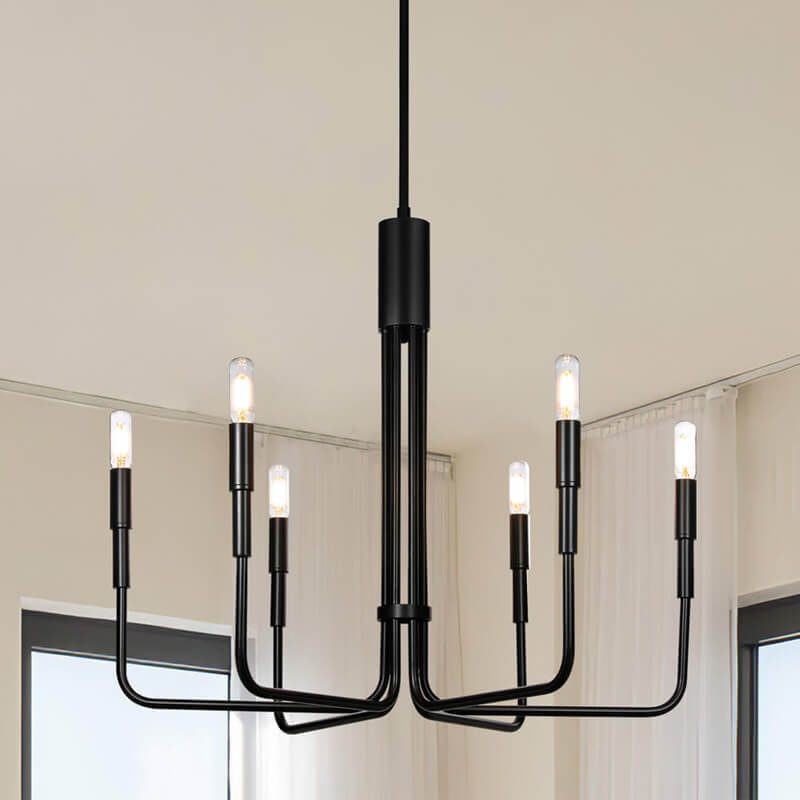 Farmhouse Black Chandelier 6 Lights Industrial Retro Candle Ceiling Pendant Light Fixture For Dining & Living Room