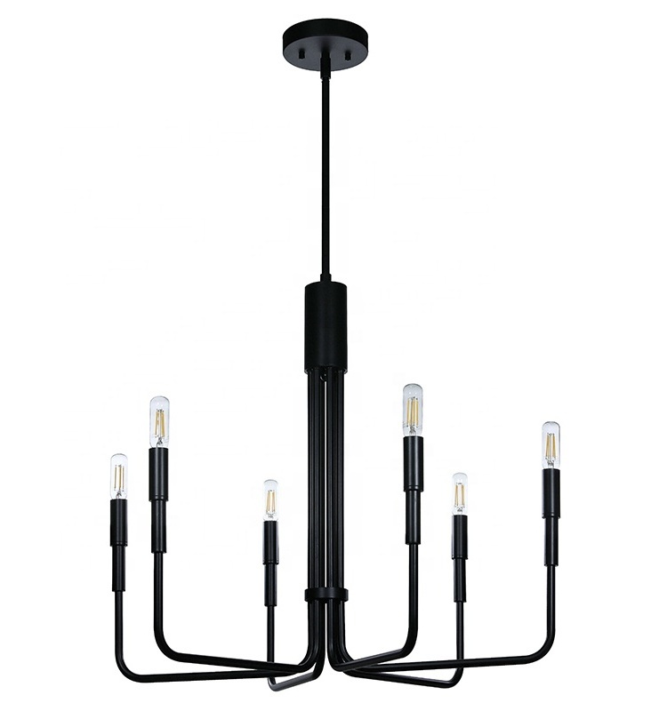 Farmhouse Black Chandelier 6 Lights Industrial Retro Candle Ceiling Pendant Light Fixture For Dining & Living Room