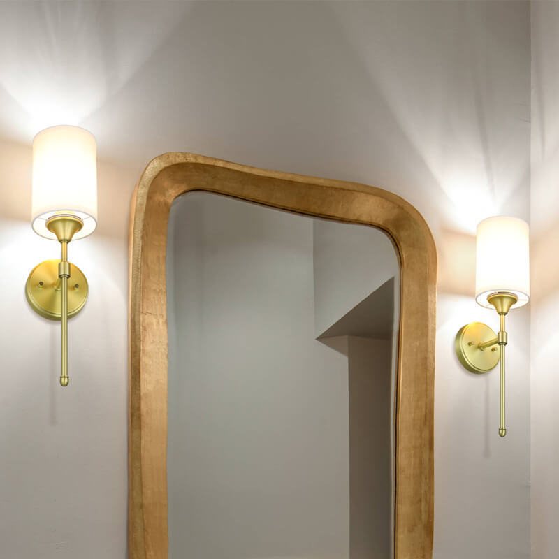 Brass Sconce Vanity Lamp, Modern Corridor Hallway Wall Light with Fabric Shade