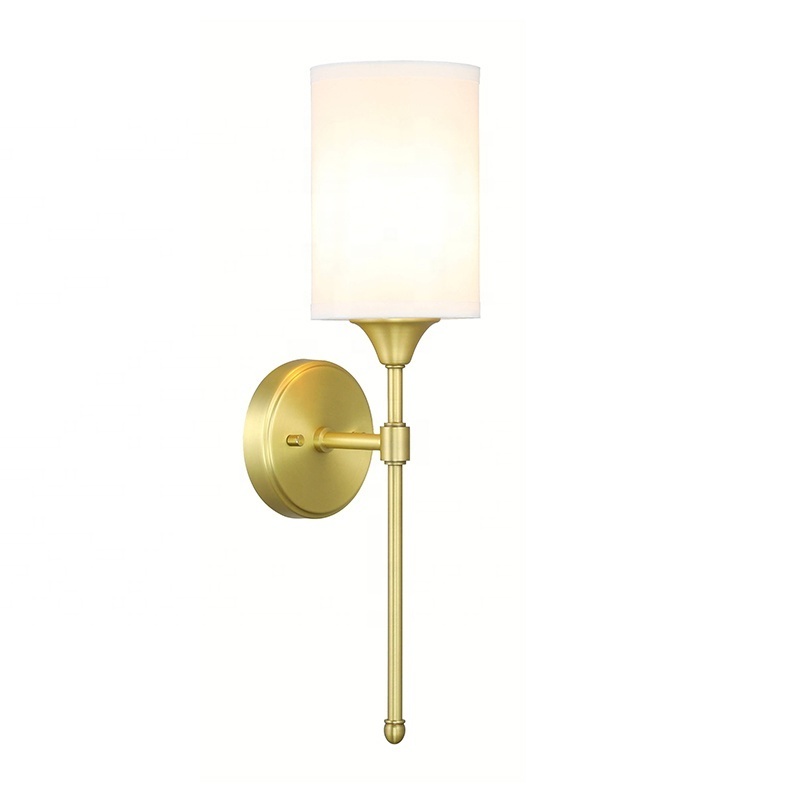 Brass Sconce Vanity Lamp, Modern Corridor Hallway Wall Light with Fabric Shade