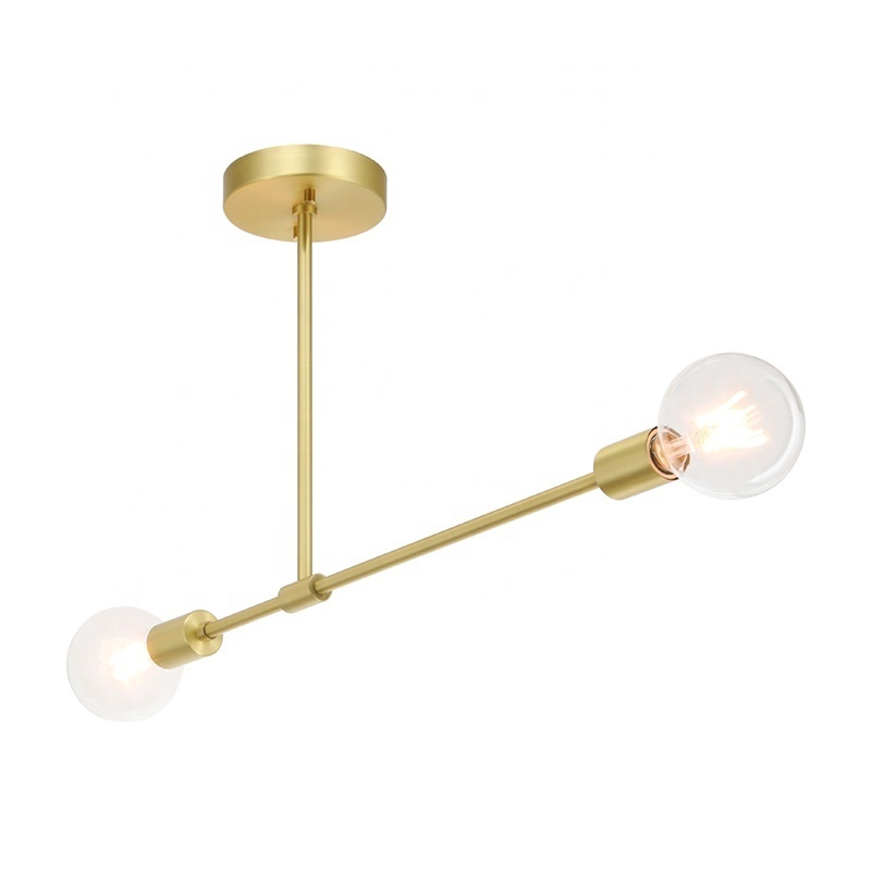 Satin Brass 2 Light  Semi Flush Mount Ceiling Light with LED Bulb for Bedroom Living Room