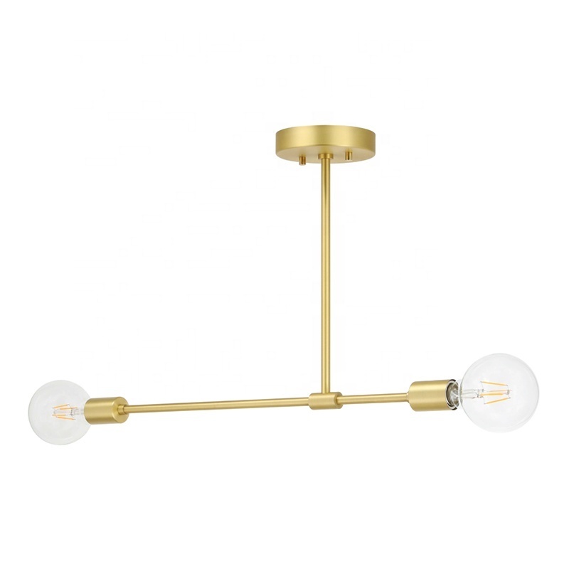 Satin Brass 2 Light  Semi Flush Mount Ceiling Light with LED Bulb for Bedroom Living Room