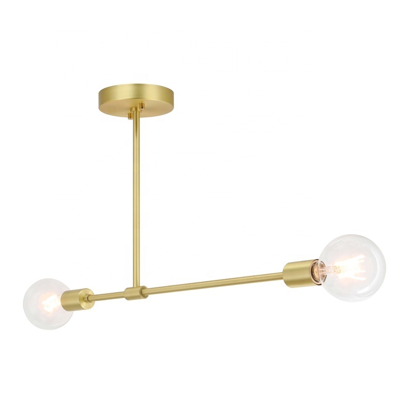 Satin Brass 2 Light  Semi Flush Mount Ceiling Light with LED Bulb for Bedroom Living Room