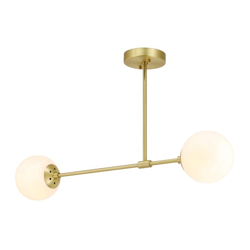 Modern Decorate Ceiling Light 2 Globe Glass Satin Brass Finish Semi Flush Ceiling Light