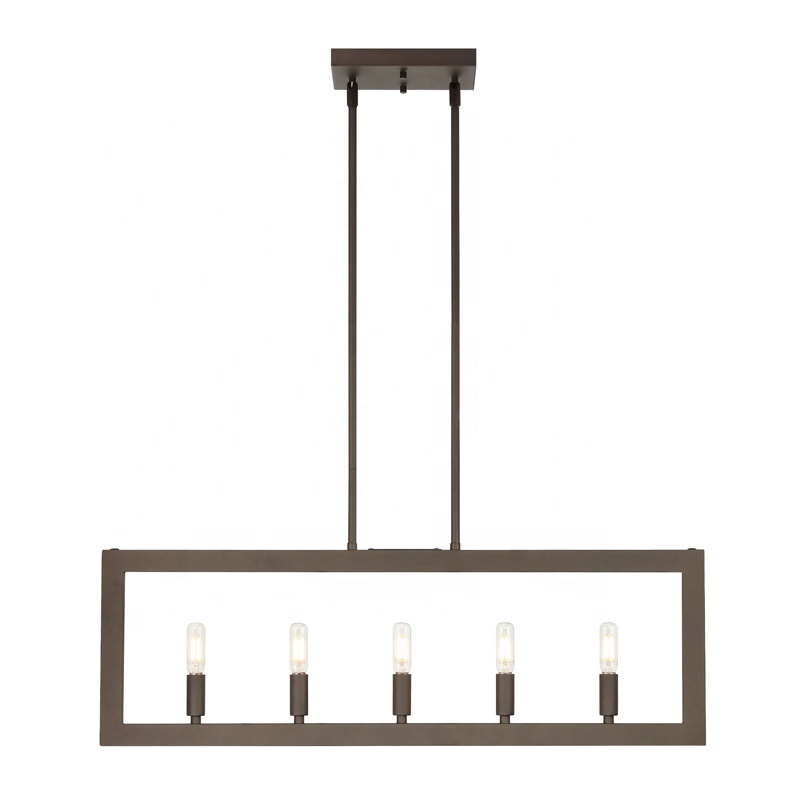 Farmhouse Kitchen Island Lighting Dark Bronze Rectangular Light Fixture 5 Lights Linear Modern Chandelier for Living Room Foyer