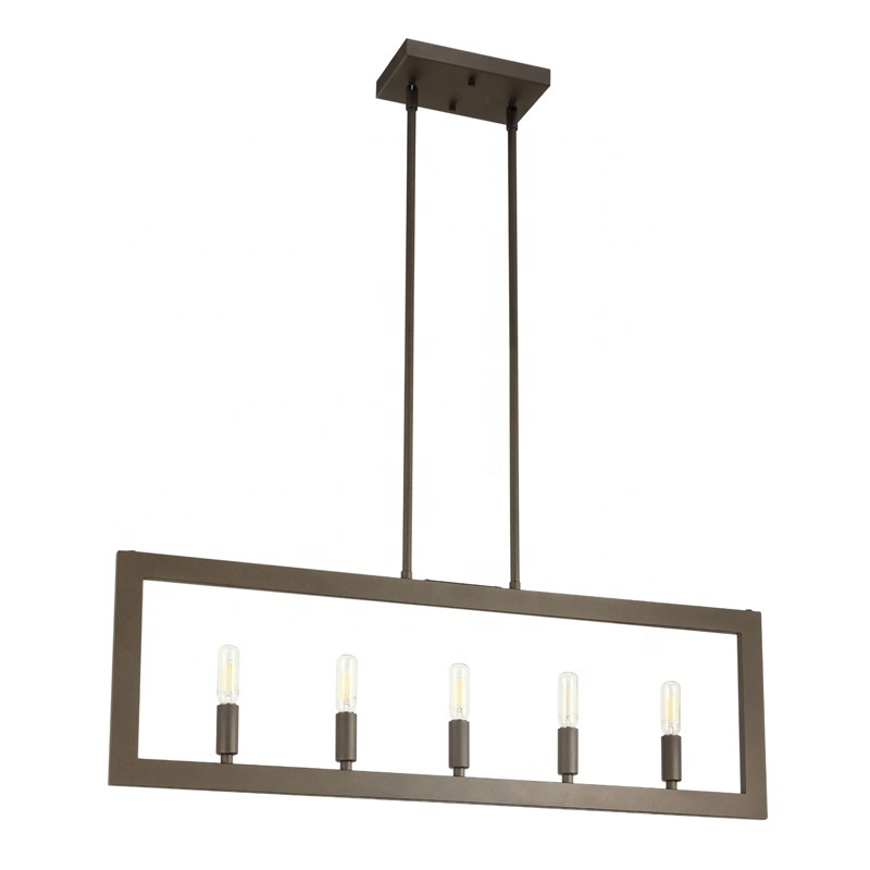 Farmhouse Kitchen Island Lighting Dark Bronze Rectangular Light Fixture 5 Lights Linear Modern Chandelier for Living Room Foyer