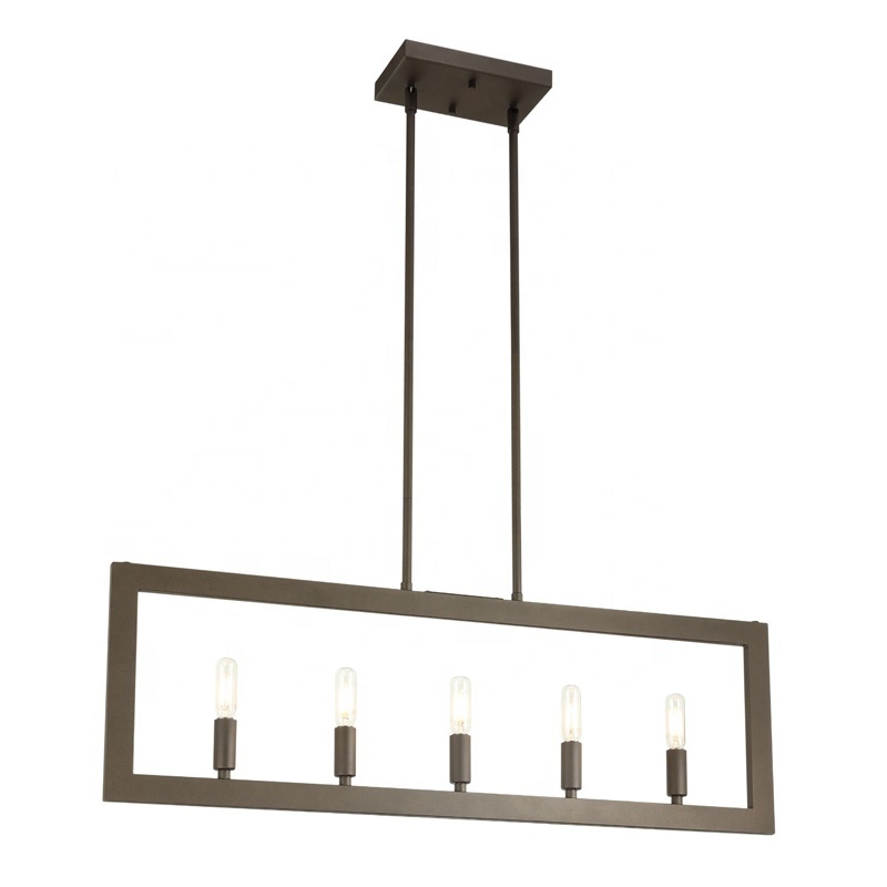 Farmhouse Kitchen Island Lighting Dark Bronze Rectangular Light Fixture 5 Lights Linear Modern Chandelier for Living Room Foyer