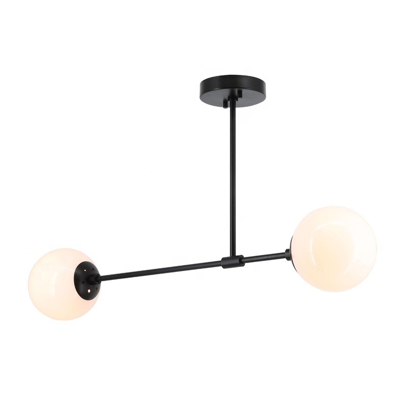 Modern Semi Flush Light Double Globe Glass Matte Black Flush Mounted Lighting for Home Decorate