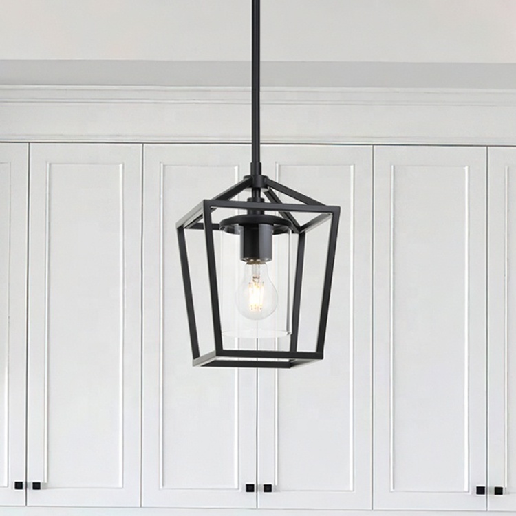 Hot Sell Pendant Lighting Modern Farmhouse Black Adjustable Hanging Lantern Pendant Light for Kitchen Hallway Dining Room