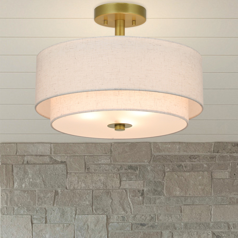 Modern Close to Ceiling Light Bedroom Semi Flush Mount Ceiling Light Fixture 2 Tier Drum Shade Semi Flush Light for Living Room