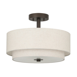 Modern Home Decorative 3 Light Drum shade Semi Flush Mount Ceiling Light  with 2 Tier Fabric Shade