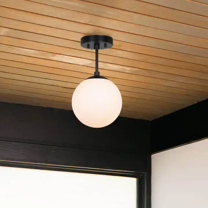 1 Light Globe Ceiling Light Matte Black Finish Indoor Semi Flush Mount Ceiling Light for Home Decorate