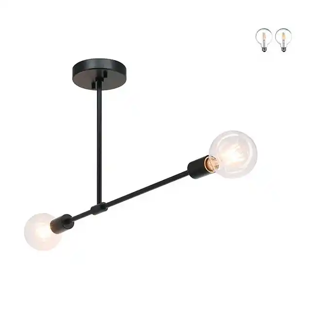 2700K Vintage Sputnik Black Semi Flush Mount Celling Light with LED Bulb for Bedroom Living Room