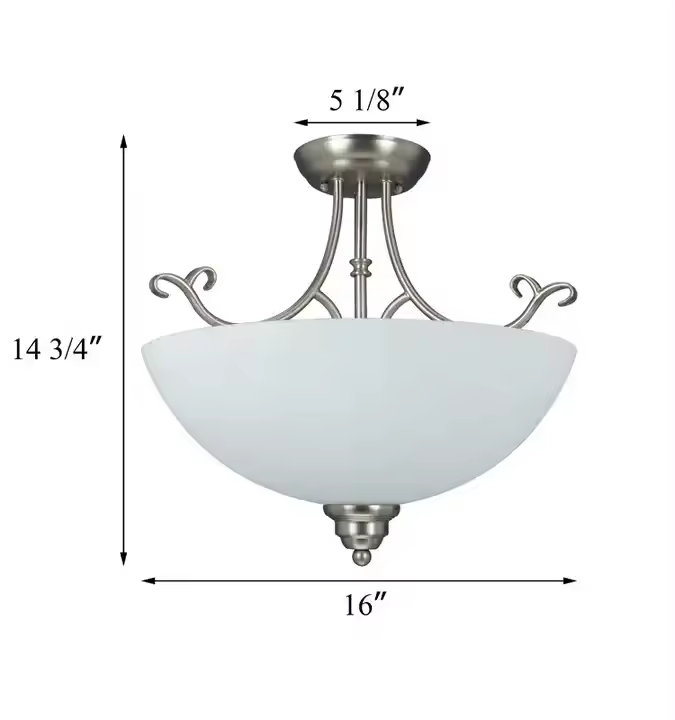 Modern Home Bedroom Close to Ceiling Light 2 Light Glass Bowl Semi Flush Mount Light