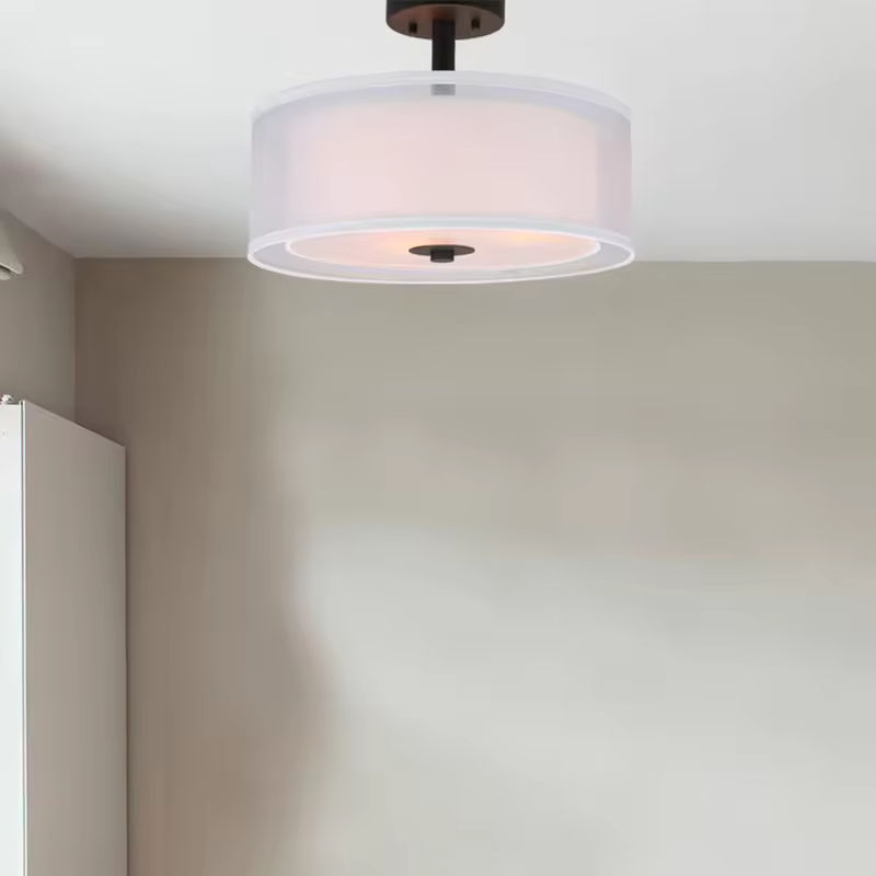 Modern Close to Ceiling Light Bronze Drum Semi Flush Mount Ceiling Light for Living Room & Bedroom