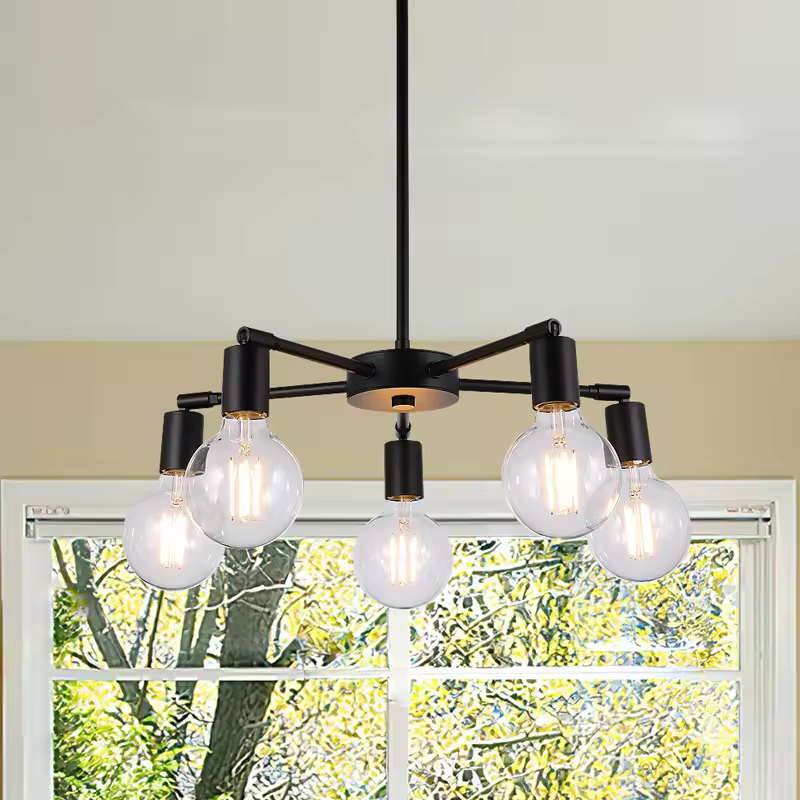 Pendant Hanging Light Modern Sputnik 5 Light Black Chandeliers Lighting Lamps Fixture for Living & Dining Room