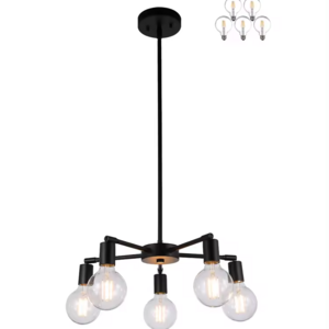 Pendant Hanging Light Modern Sputnik 5 Light Black Chandeliers Lighting Lamps Fixture for Living & Dining Room