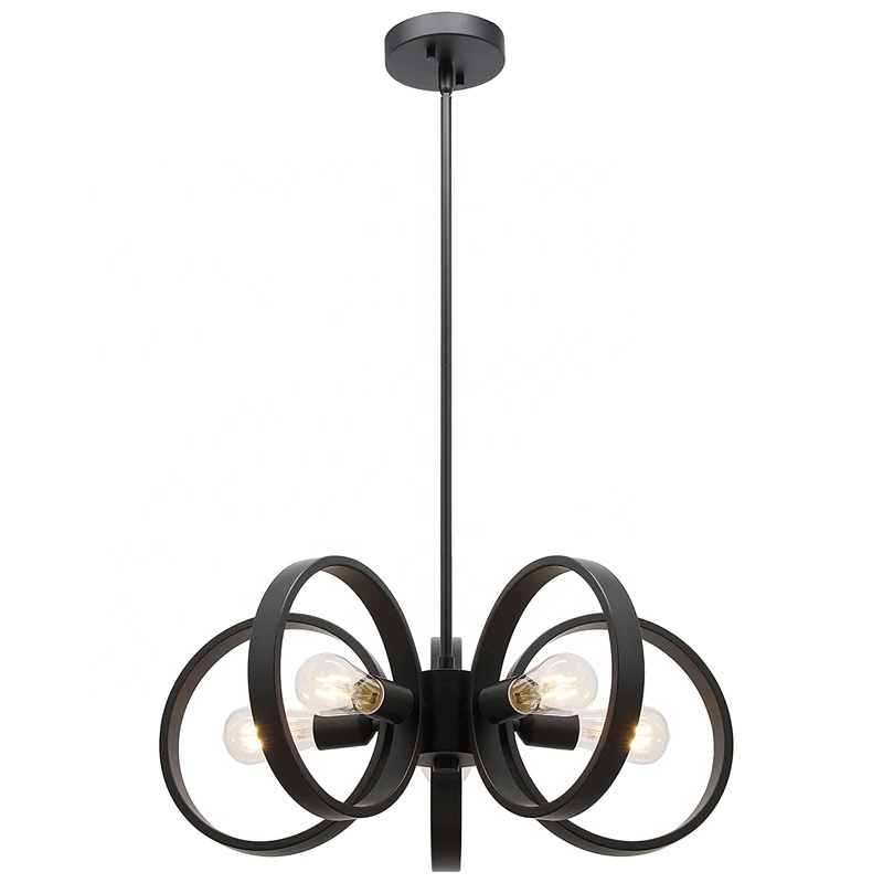 Modern Iron Circular Chandelier Pendant Light Matte Black 5 LED Lights Modern Chandelier