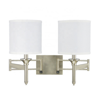 Swing Arm Wall Sconce Nickel Bedside Hotel Headboard Reading Lighting Modern Wall Lamp with Power Outlets