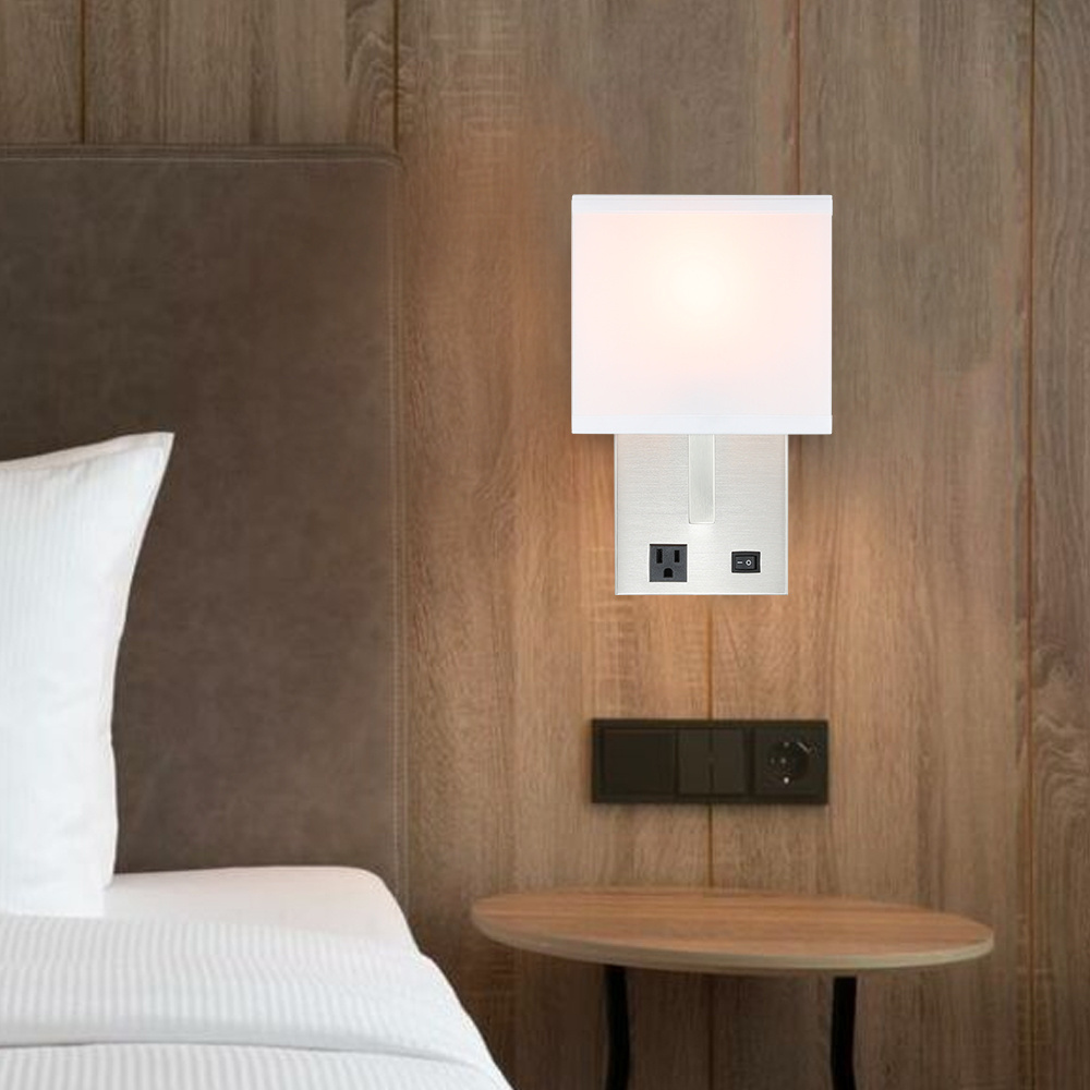 Factory Hotel Bedside Headboard Wall Lamp Modern Bedroom Wall Mounted Light with Fabric Shade