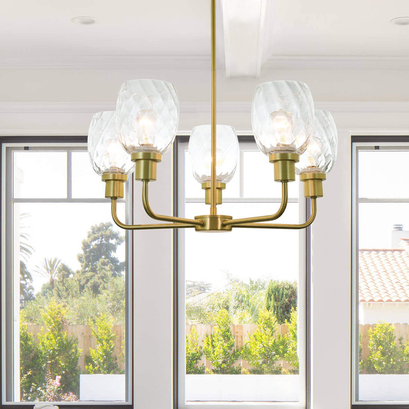 Modern Adjustable Glass Chandelier Pendant Hanging Ceiling Light Brass Chandelier Lights