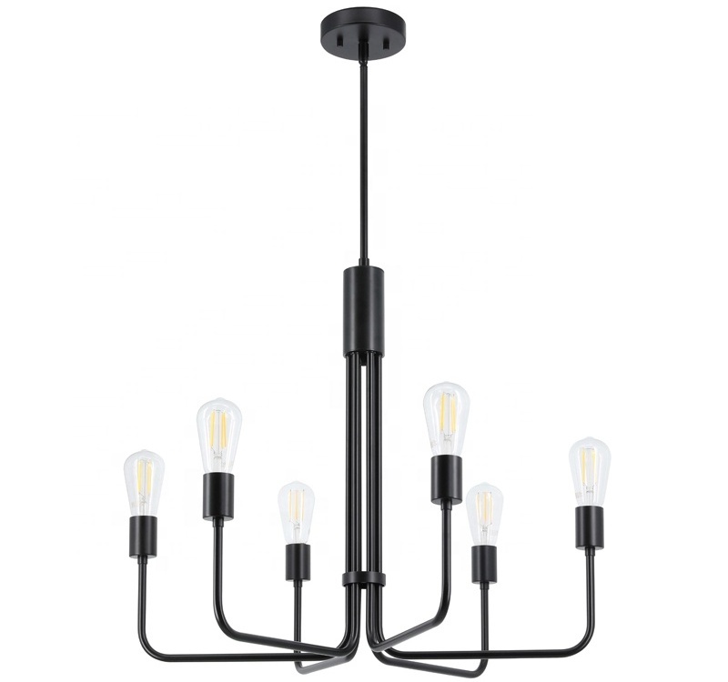 Modern Wholesale Chandelier 6 Light Bare Bulb Matte Black Ceiling Pendant Light Fixture