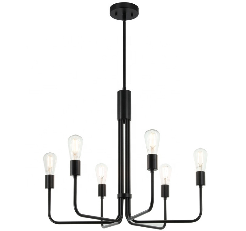 Modern Wholesale Chandelier 6 Light Bare Bulb Matte Black Ceiling Pendant Light Fixture