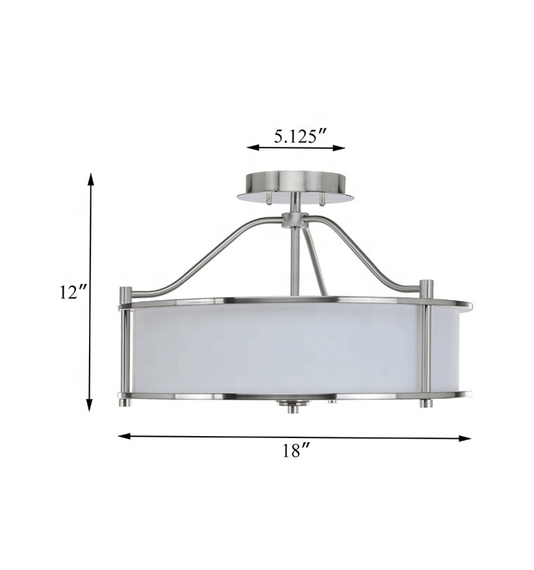 Factory Hot Sell 3 Light Semi Flush Mount Drum Close to Ceiling Light for Living Room & Bedroom