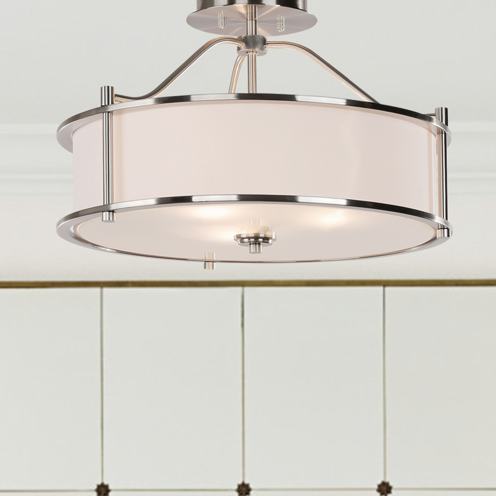 Factory Hot Sell 3 Light Semi Flush Mount Drum Close to Ceiling Light for Living Room & Bedroom