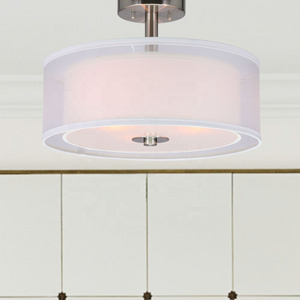 Ceiling Light Modern Fabric Shade Semi Flush Mount Light, Brushed Nickel Drum Close to Ceiling Light